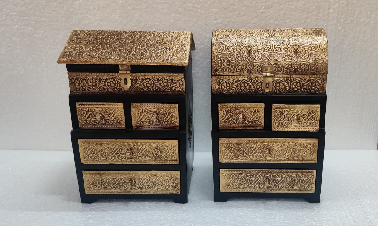 5 drawer brass boxes